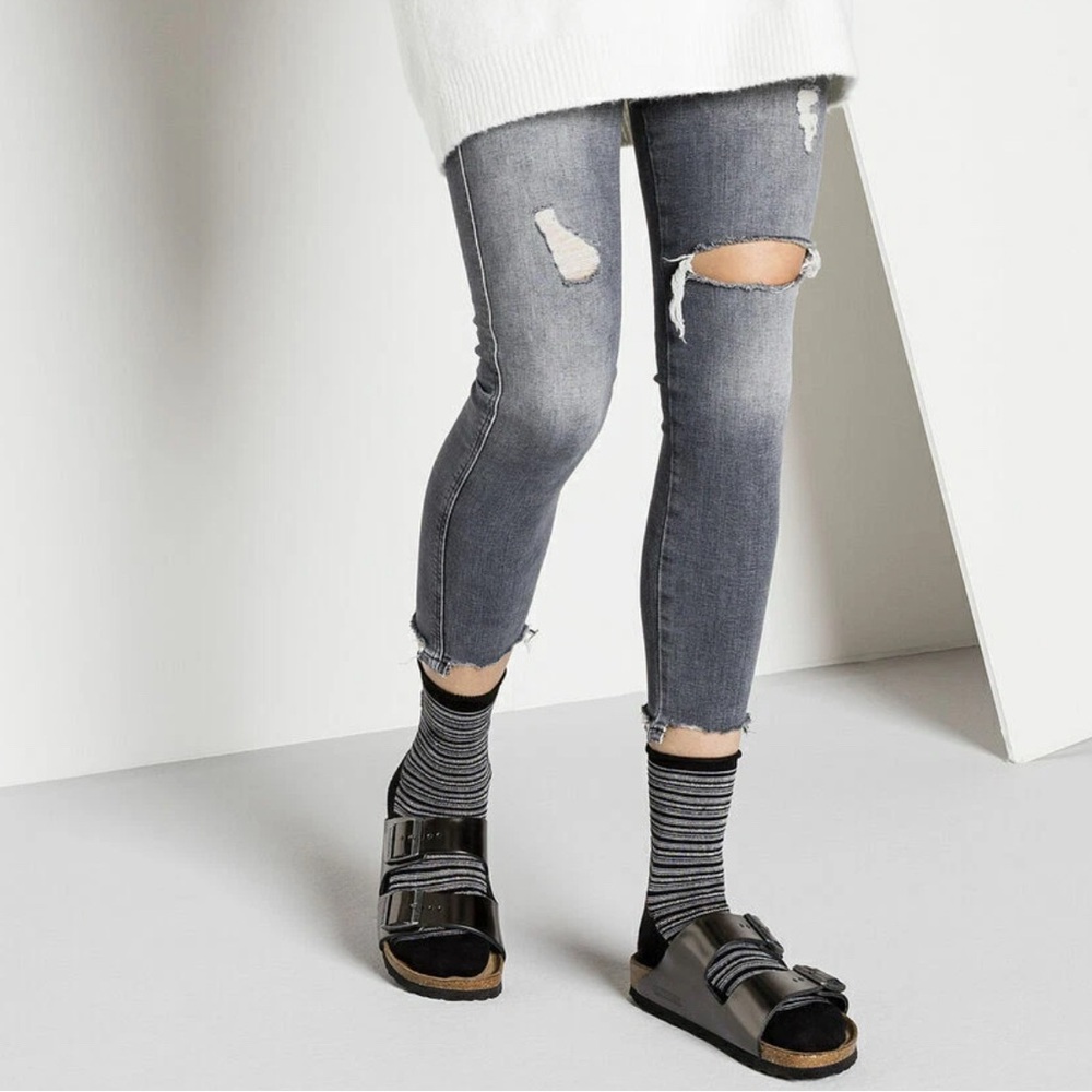 Birkenstock Black and White Striped Socks